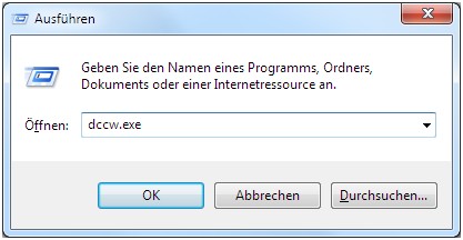 Programm dccw.exe über Windows + R starten