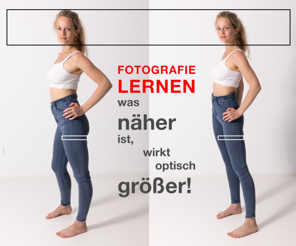 links: Oberkörper der Kamera zugewendet – rechts: Oberkörper von Kamera nach hinten geschoben links: Oberkörper der Kamera zugewendet – rechts: Oberkörper von Kamera nach hinten geschoben