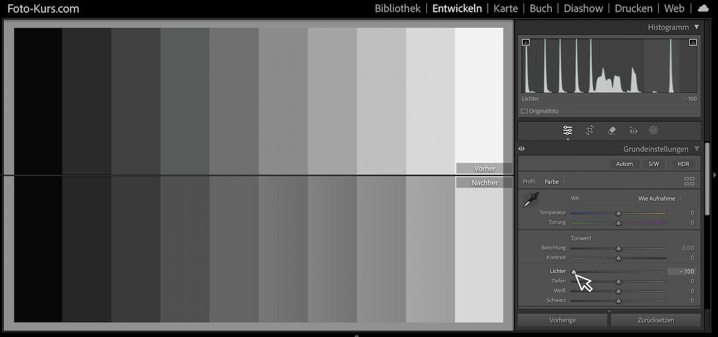 hellen Bereiche dunkler gestalten – Beispiel Lichter -100 hellen Bereiche dunkler gestalten – Beispiel Lichter -100