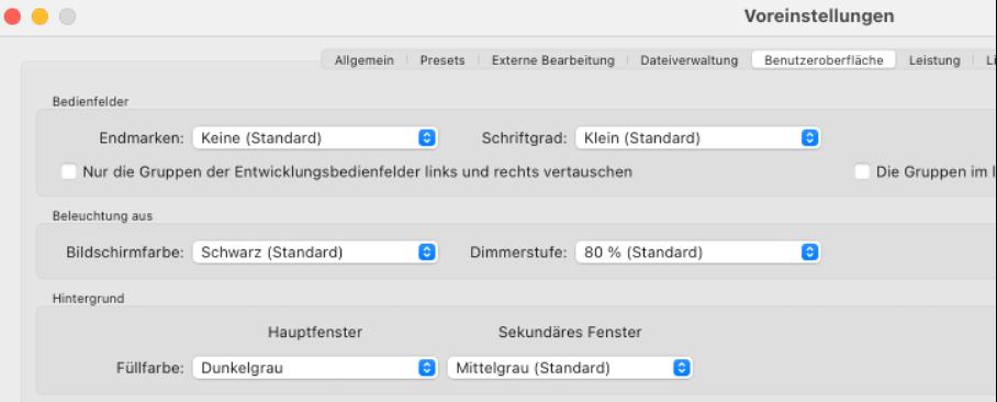 Vorgabeeinstellungen der Hintergrundfarbe Vorgabeeinstellungen der Hintergrundfarbe