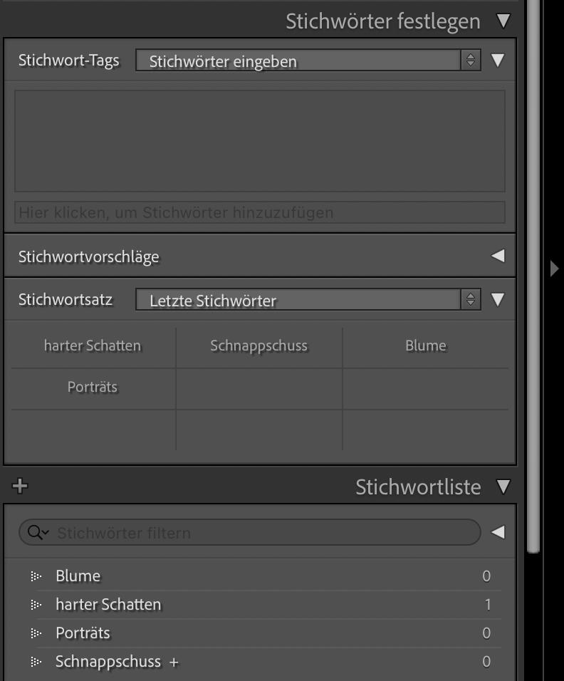 Lightroom Stichwortliste und Stichwortvorschläge Lightroom Stichwortliste und Stichwortvorschläge