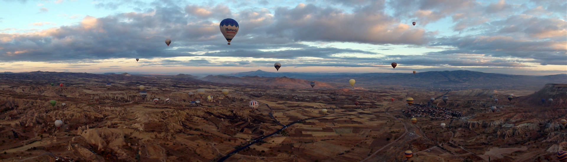 Panoramafoto aus Heißluftballon mit einfacher Kamera und deren Panoramafunktion